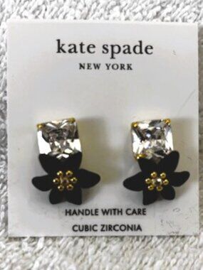 kate spade new york Square Cubic Zirconia Flower Statement pierced earrings NWT